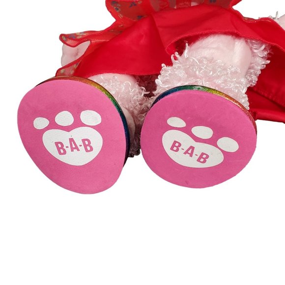 BABW Build a Bear Workshop Pink Poodle Plush Dog Glitter Rainbow Shoes Red Dress - Picture 11 of 11